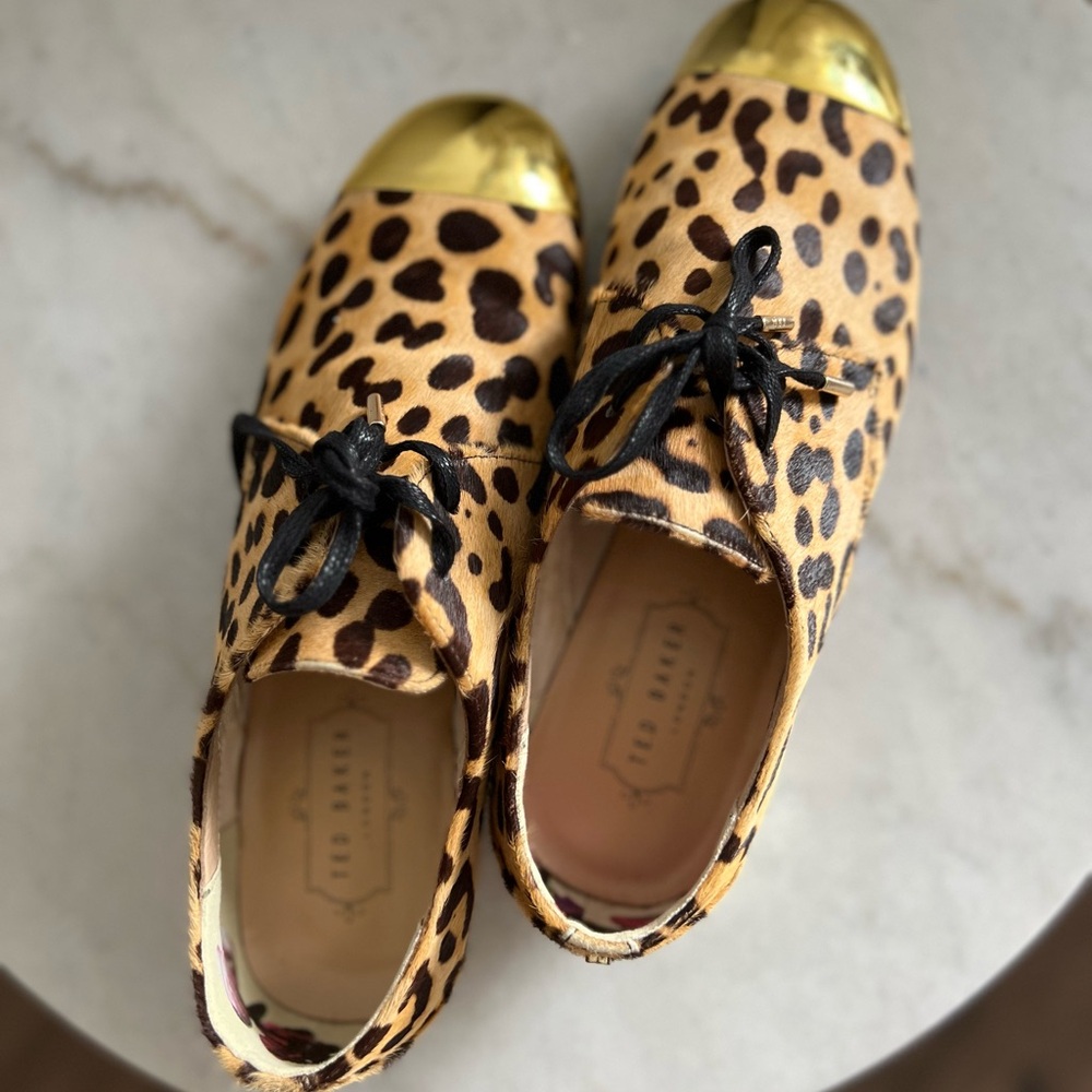 Ted Baker London Leopard Print Shoes with Gold Accents